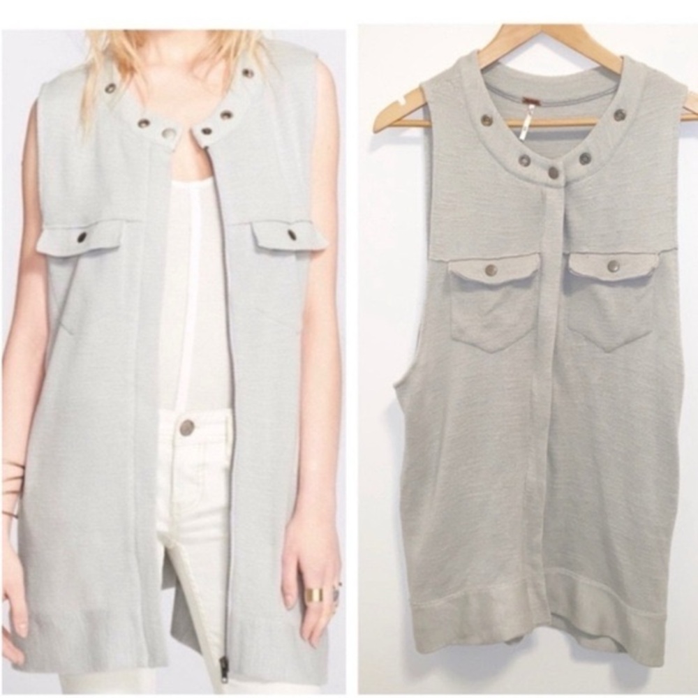 Free People Highway Zip Light Gray Vest Size Large